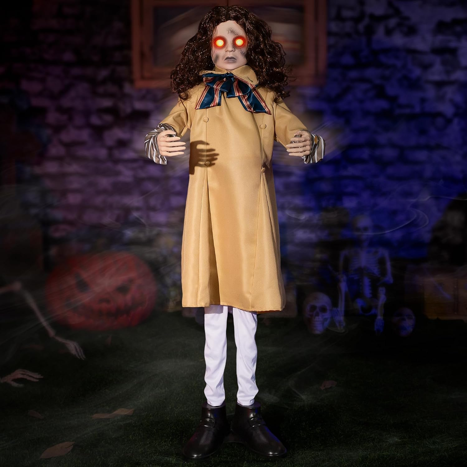 Halloween Animatronics Decorations 48Inch Animated Creepy Doll with Sound Activated, Spooky Sound, Lighted LED Eyes, Scary Move, Haunted House Holiday Display Decor Horror Prop for Indoor Outdoor Yard