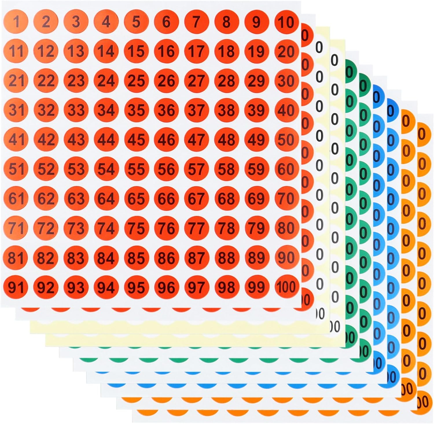 Number Stickers 10 Sheets 1-100 Self-Adhesive Number Labels Small round Number