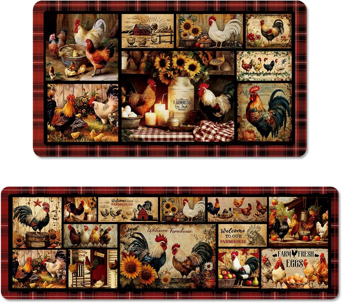 Riletese Farmhouse Kitchen Rugs Sets of 2, Farm Rooster Sunflower Kitchen Run...