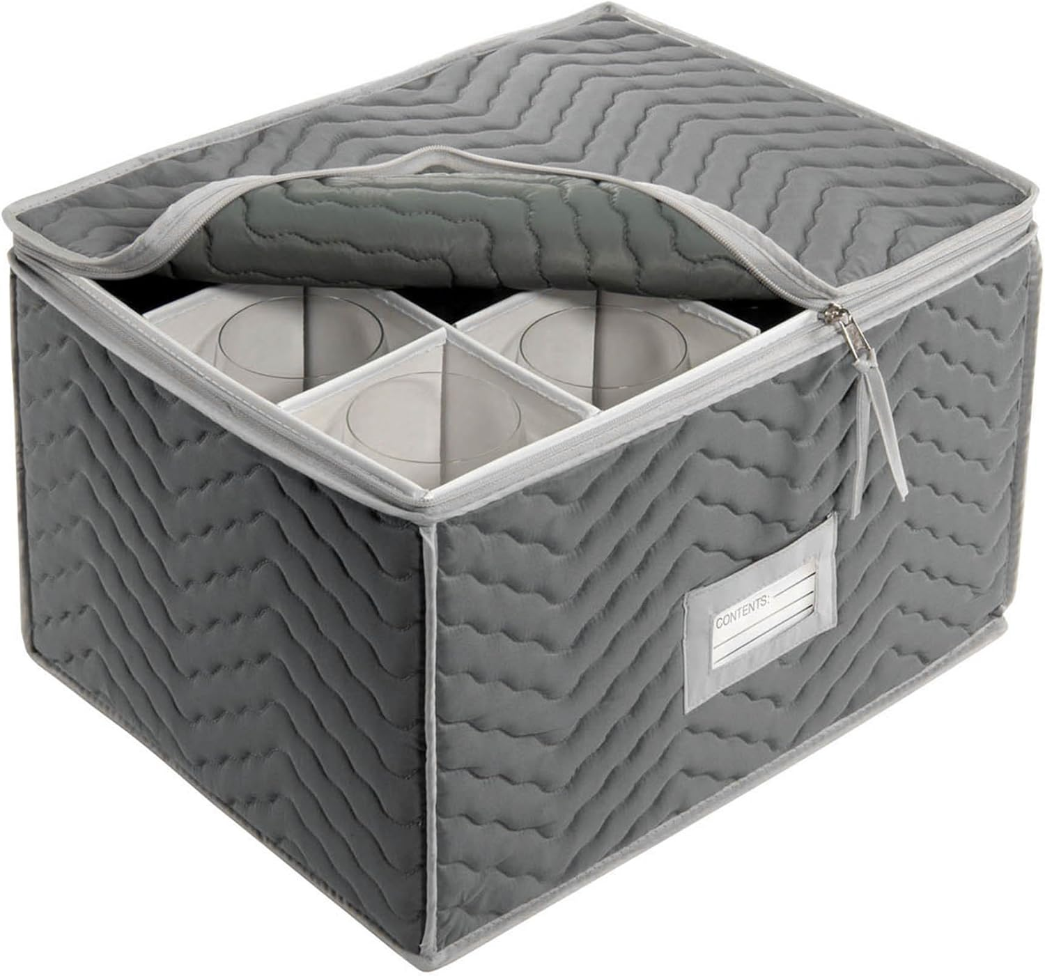 Homewares Micro Fiber Deluxe Twelve Section Stemware Chest-Grey (7093)