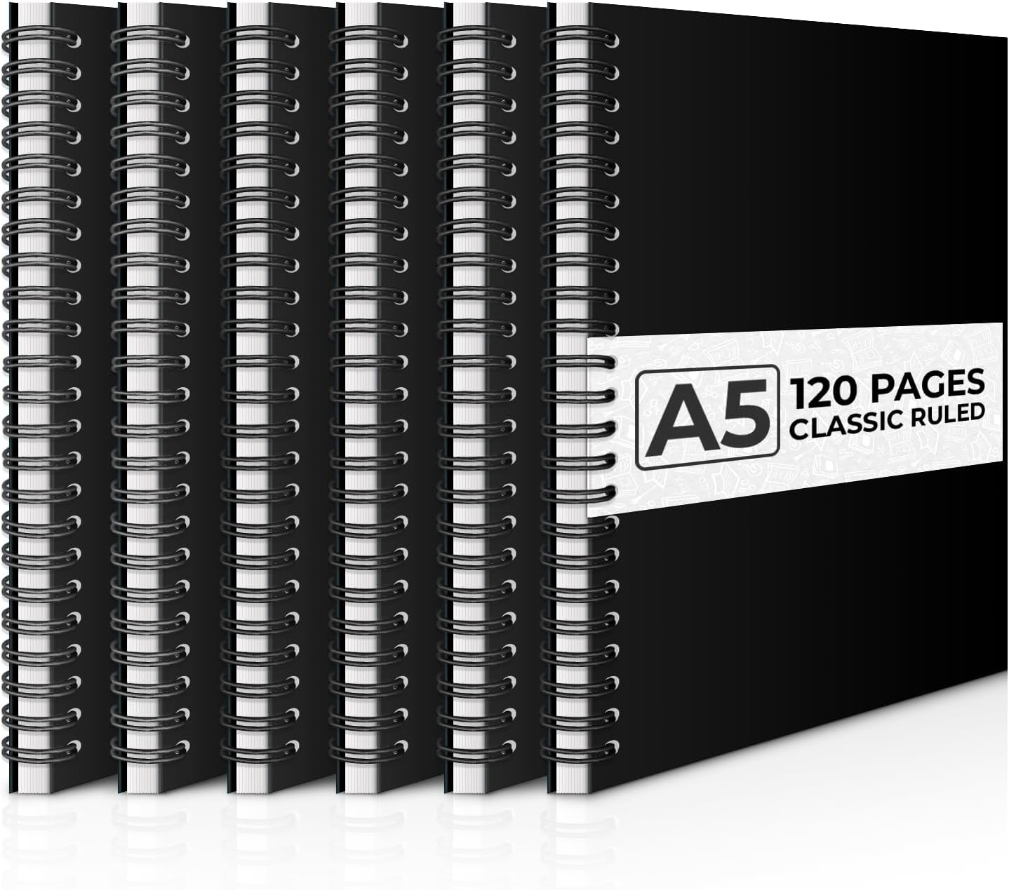Spiral Lined Notebook, 6 Pack, A5, 8.3 X 5.8