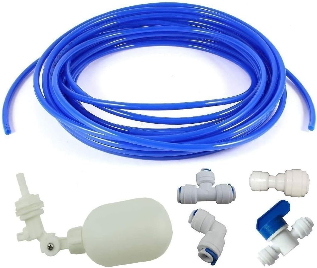 1/4 Inch Tube Float Valve Kit for RO Water Reverse Osmosis System Water Filter Push in to Connect Pipe Hose Tube Fittings CCK Tube（Ball Valve +L+15 Feet Pipe） (Blue)