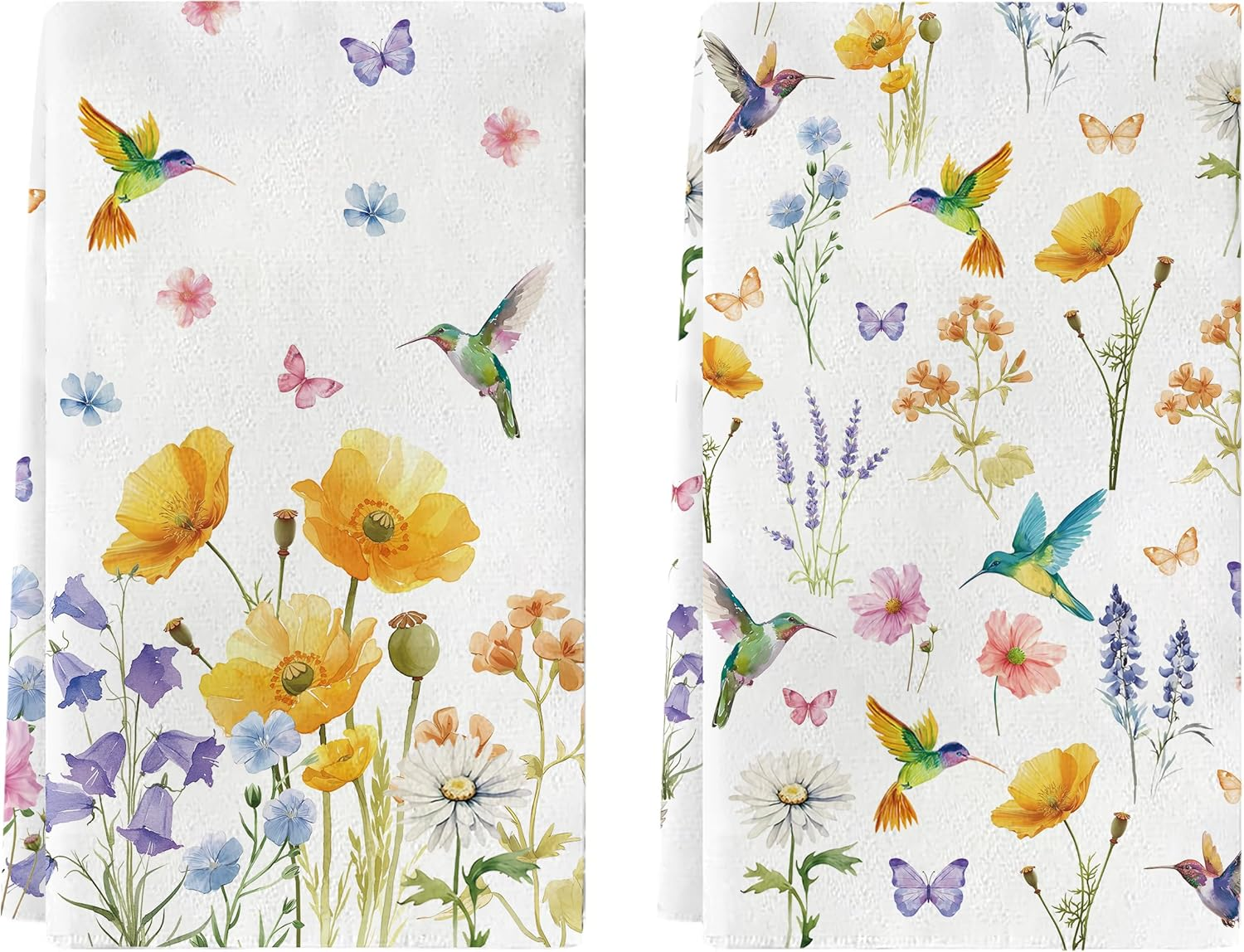 Spring Kitchen Towels Sets, Hummingbird Kitchen Towels, Floral Bird Seasonal Dish Towel Decorations for Home Bathroom, Gifts for Bird Lovers Women, 18X26 Inch Hand Towel Set of 2