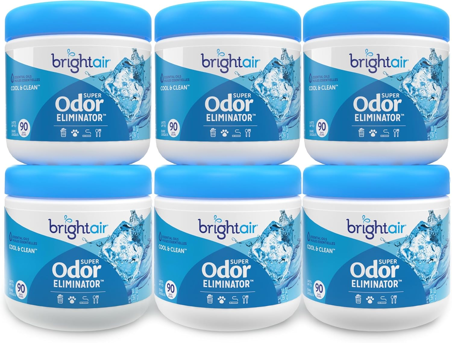 14 Oz. Super Odor Eliminator, for Medium-Size Spaces, Cool & Clean Scent, Case of 6,Air Freshener, Natural Essential Oils, Lasts up to 90 Days Each