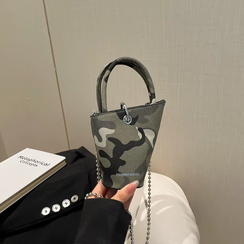 SH0569 Women'S Retro PU Leather Mini Bucket Bag Y2K Style Irregular Top Handle Crossbody Bag with Two Straps Polyester Lining