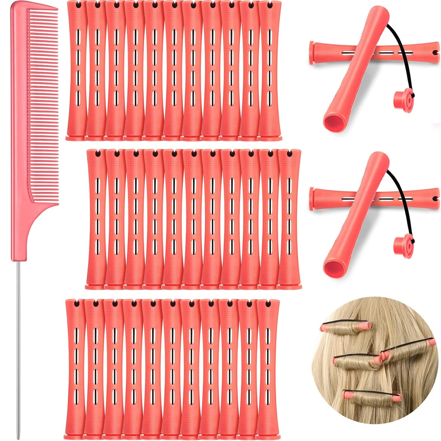 WILLBOND 36 Pieces Cold Wave Rod Hair Perm Rods Hair Rollers Perming Rods Curlers with Steel Rat Tail Comb for Hairdressing Styling