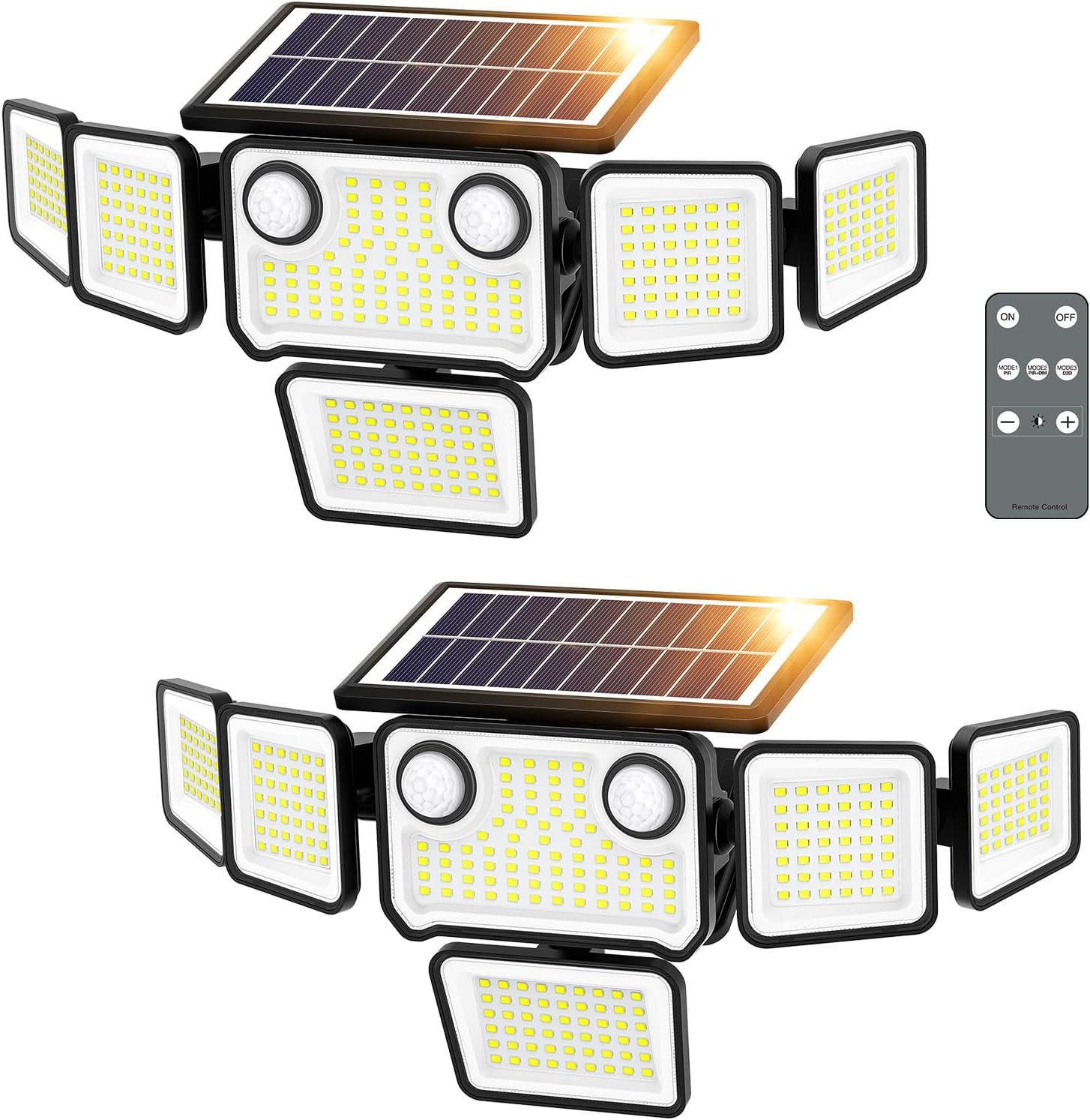 6000LM Solar Lights Outdoor Waterproof, 6 Heads Solar Flood Lights Outdoor with 2 Motion Sensor, 310 LED Motion Light with Remote Control for Yard outside House Patio 2 Pack