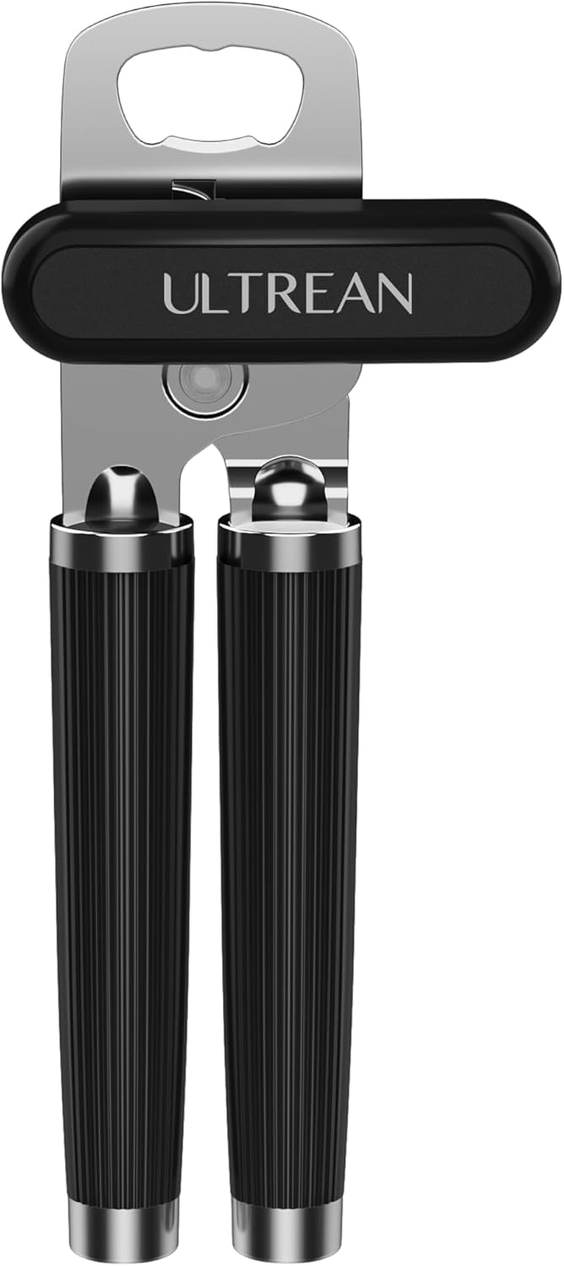Manual Can Opener Bottle Opener, Heavy Duty Stainless Steel Smooth Edge Manual Hand Held Can Opener With Soft Touch Handle, Rust Proof Oversized Handheld Easy Turn Knob (Black)