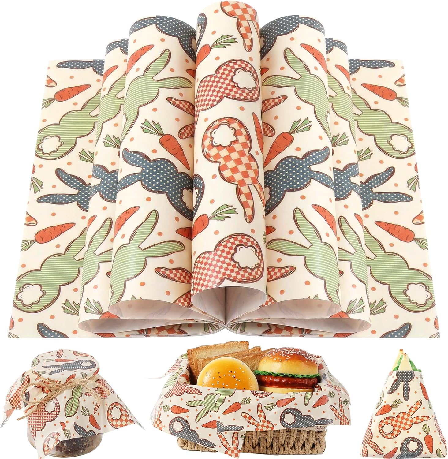 Easter Bunny Wax Paper - 150 Sheets, Greaseproof Food Wrapping, 9.8x8.3 Inch