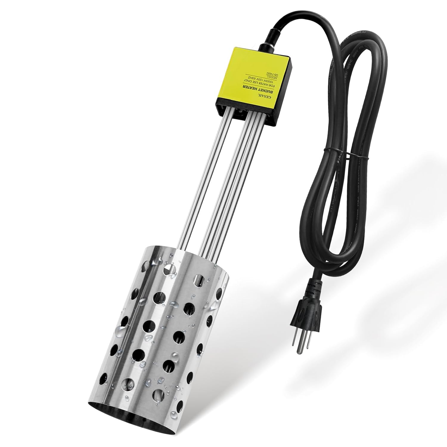 1000W Electric Immersion Heater, Bucket Water Heater with 304 Stainless-Steel Guard, Submersible Bucket Heater with Thermostat and Auto Shutoff, Heats 5 Gallons Water in Minutes