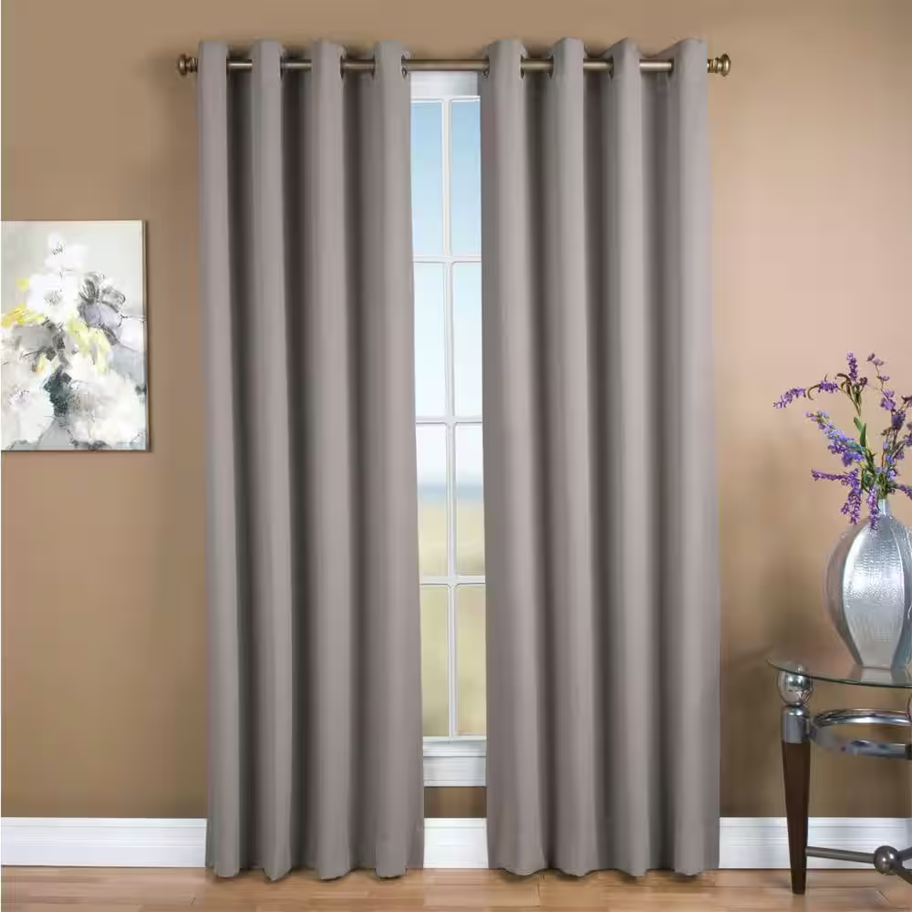 Grey Polyester Solid 56 In. W X 63 In. L Grommet Blackout Curtain