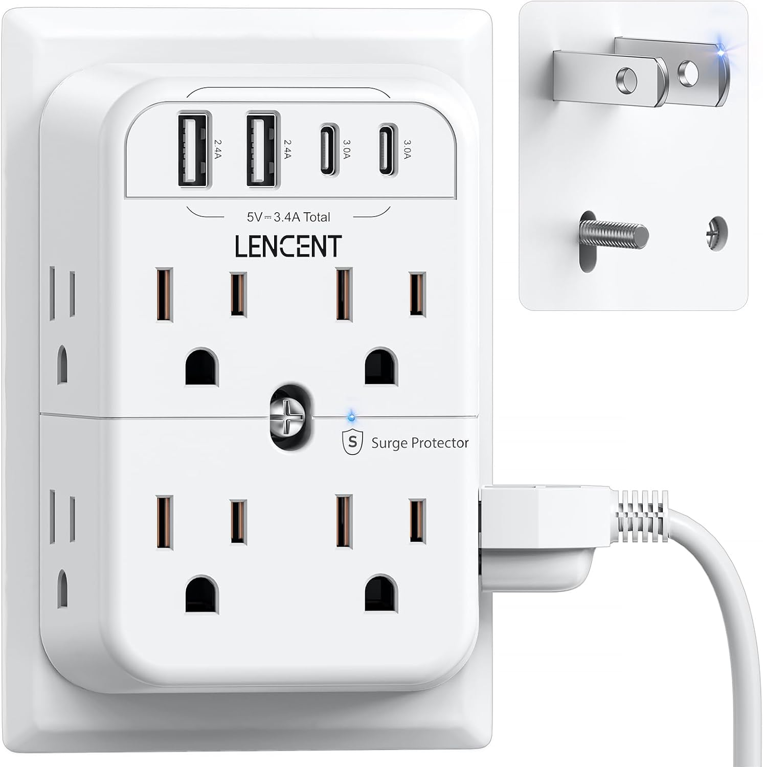 2 Prong Power Strip, 3 to 2 Prong Outlet Adapter, 2 Type C&2 USB, Surge Protector, Polarized Plug, 3-Sided Wide Spaced Extender, Wall Tap Splitter for Non-Grounded Outlets in Old House