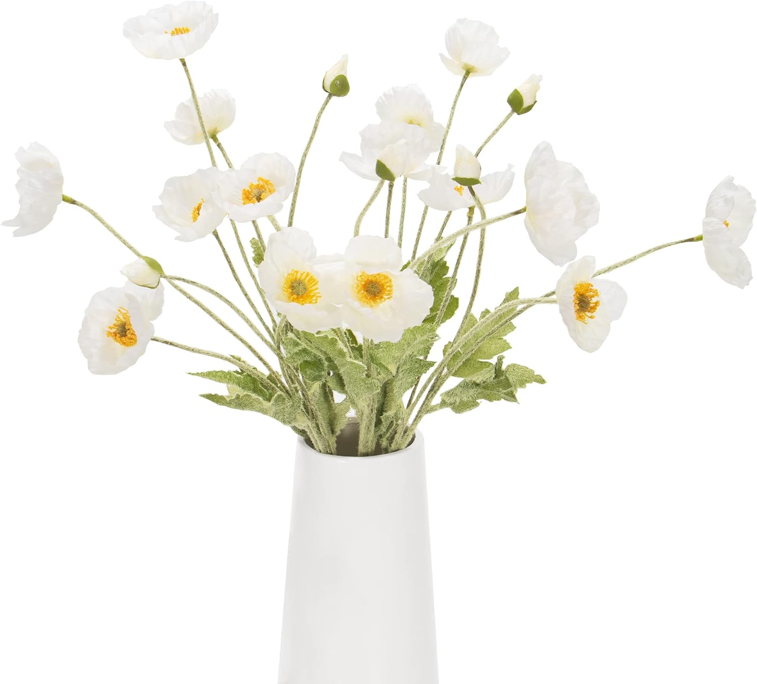 Artificial Flowers Silk Poppy Flowers for Decoration Realistic Bouquet Home Decor Faux Flower Pack of 5 (White)