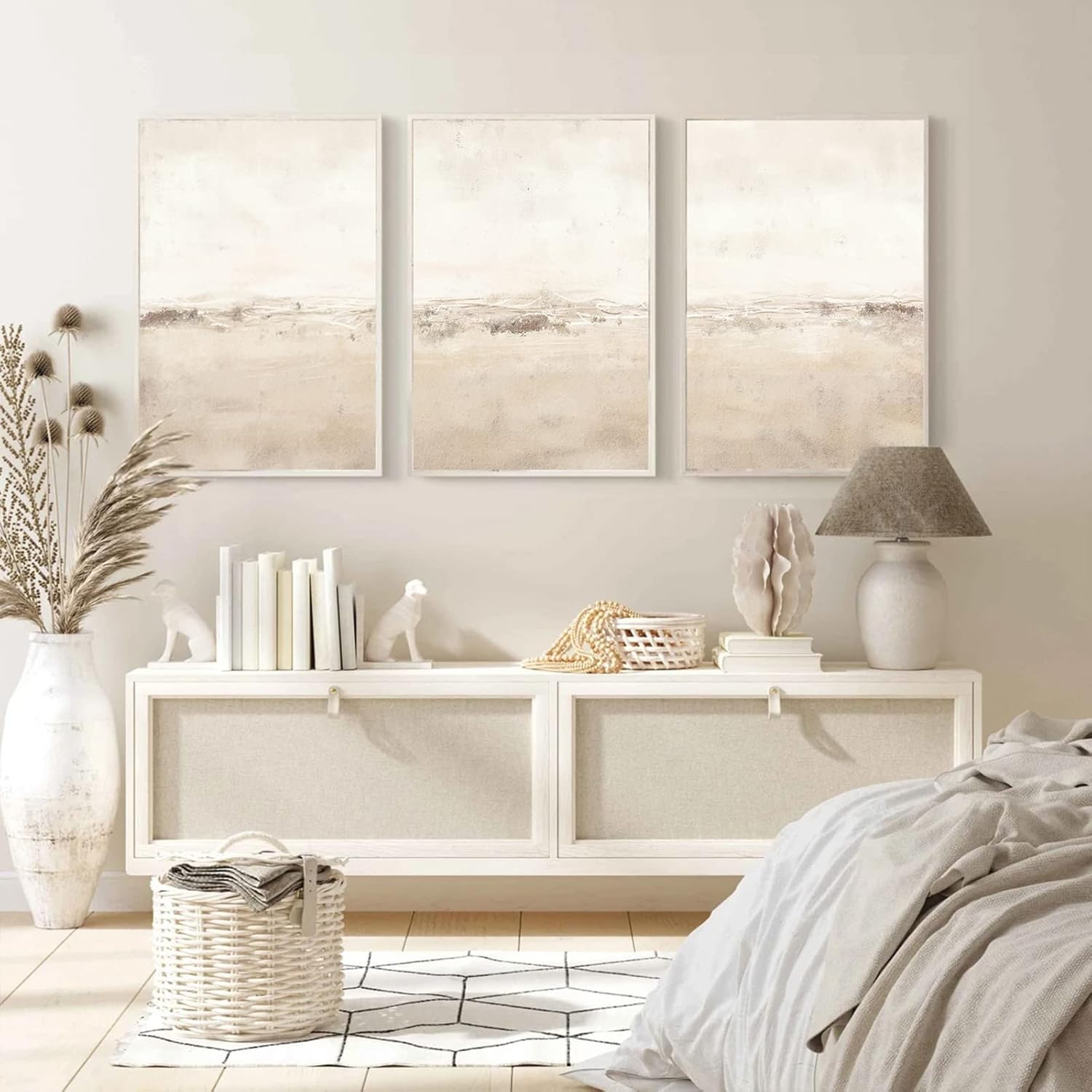 Beige Abstract Wall Art Set of 3 Neutral Canvas Wall Art Prints Boho Abstract Picture Modern Abstract Art Wall Decor Minimalist Artwork for Living Room Beroom Decor 24X36 Inch Unframed