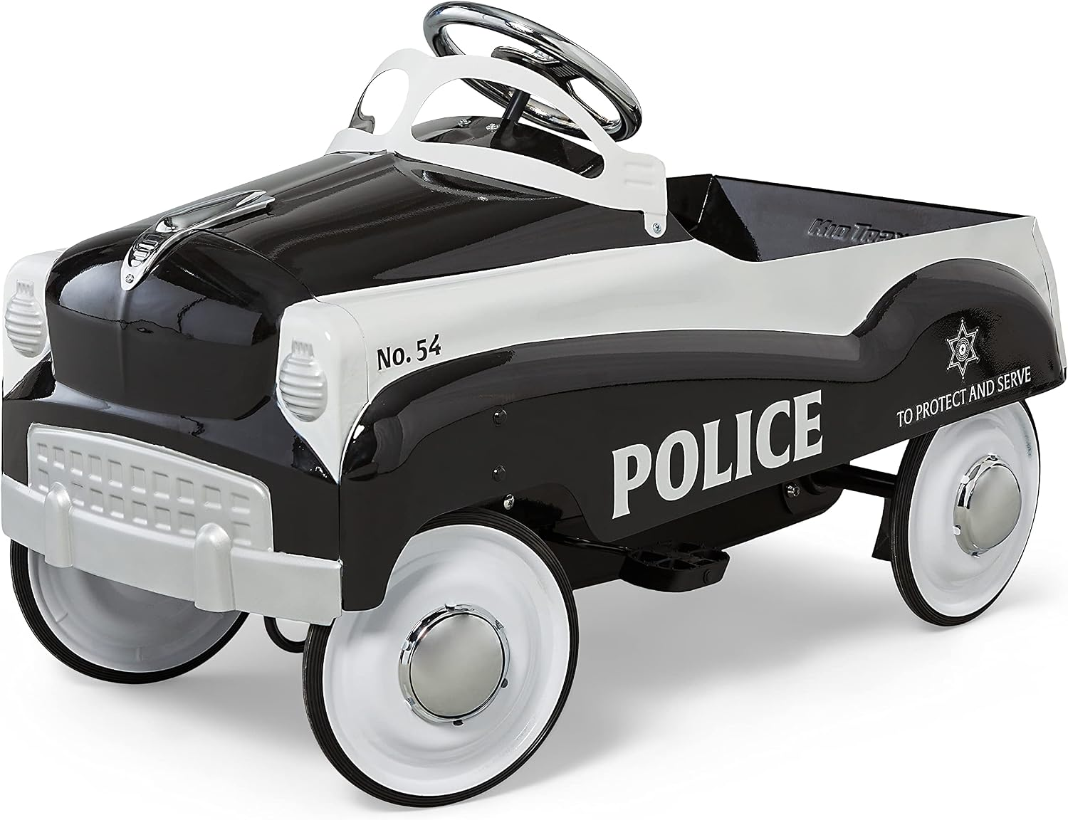 Classic Police Car Pedal Ride On Toy for Kids Steel 60 Lbs Black