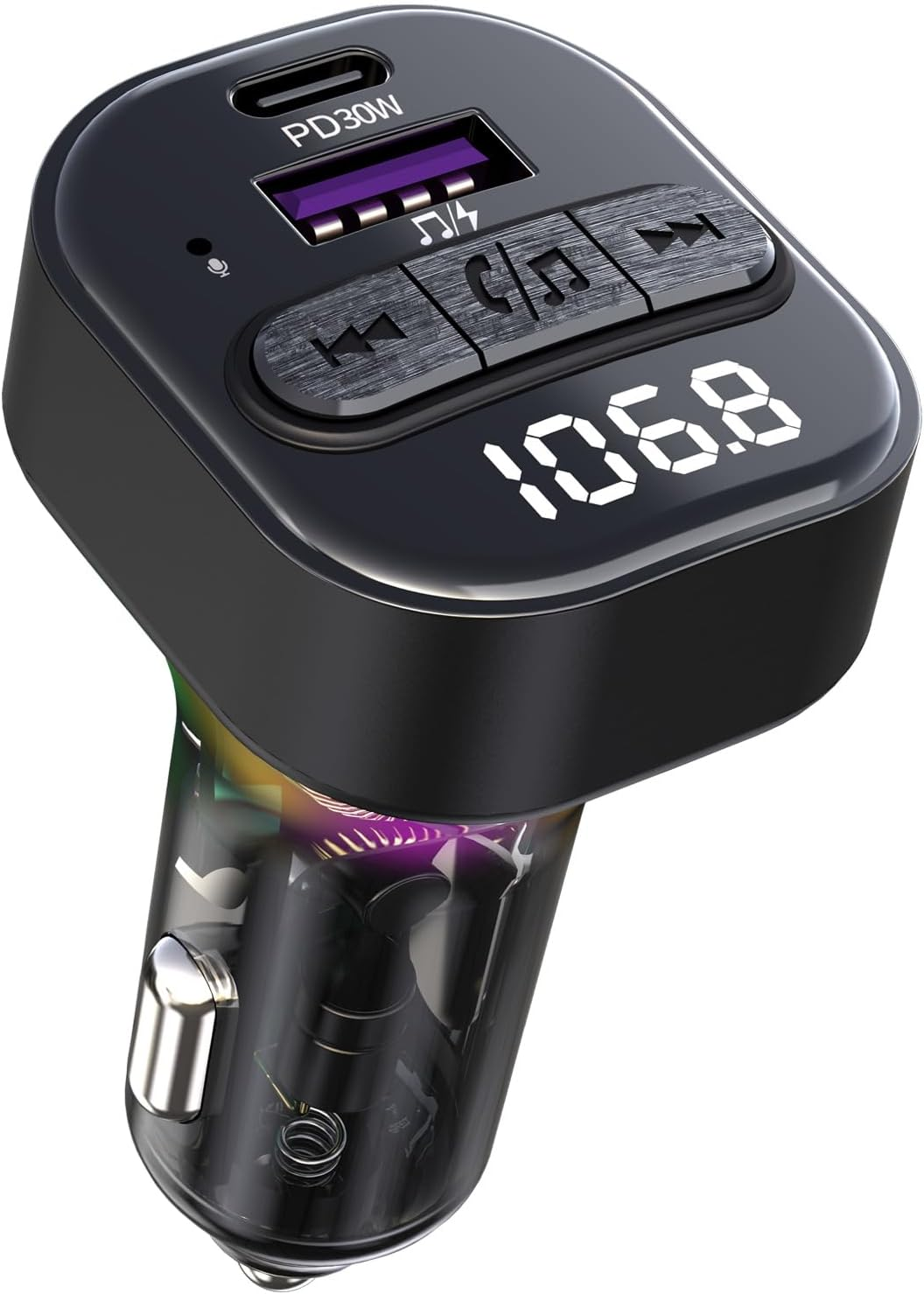 Bluetooth 5.3 FM Transmitter Car Adapter with Type-C PD Charger & QC3.0 USB