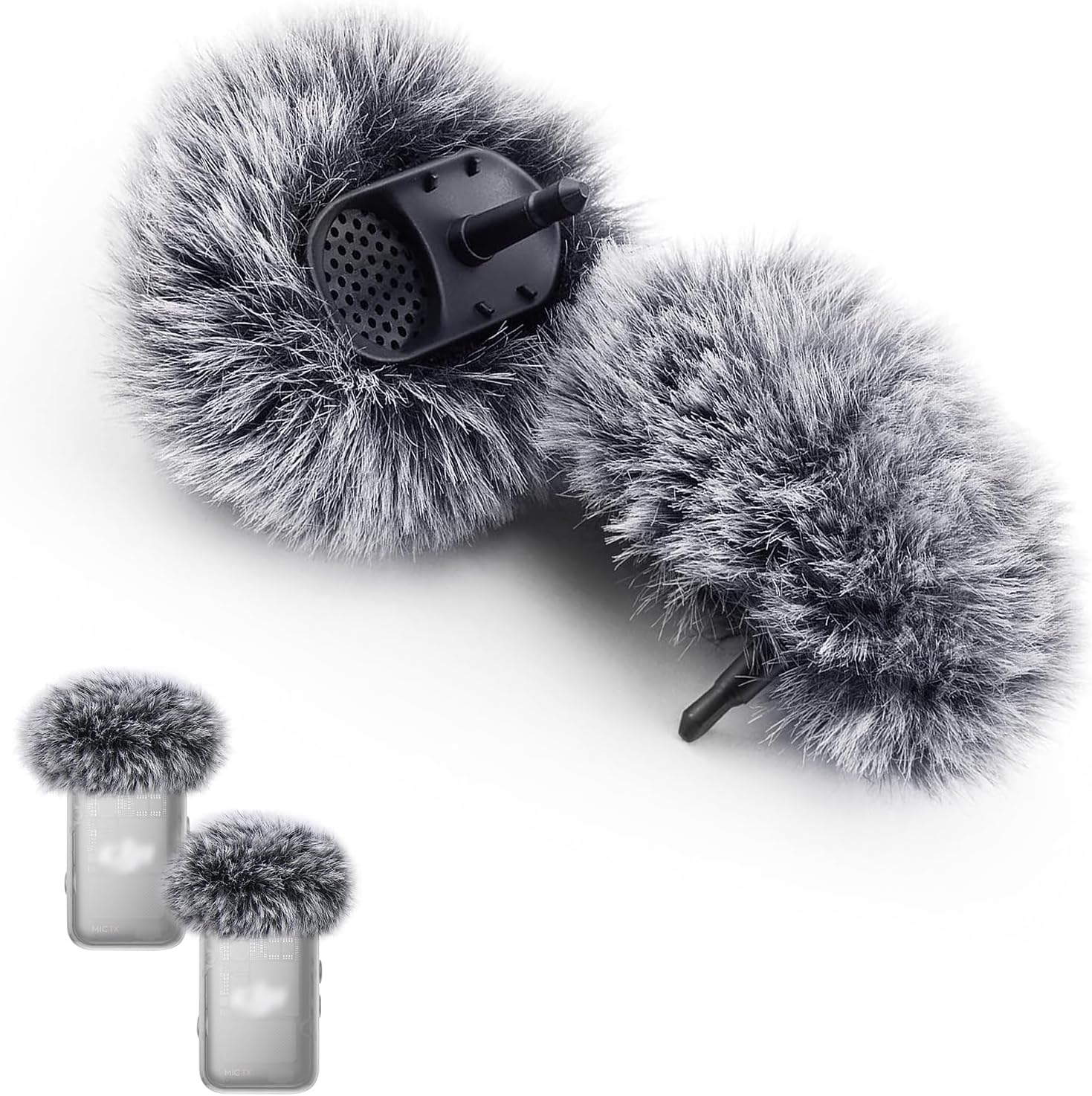 2-Pack Windscreen Compatible with DJI Mic 2 Transmitters/Osmo Pocket 3 - Furry Microphone Wind Muff Foam Cover (Not for DJI Mic 1), Gray