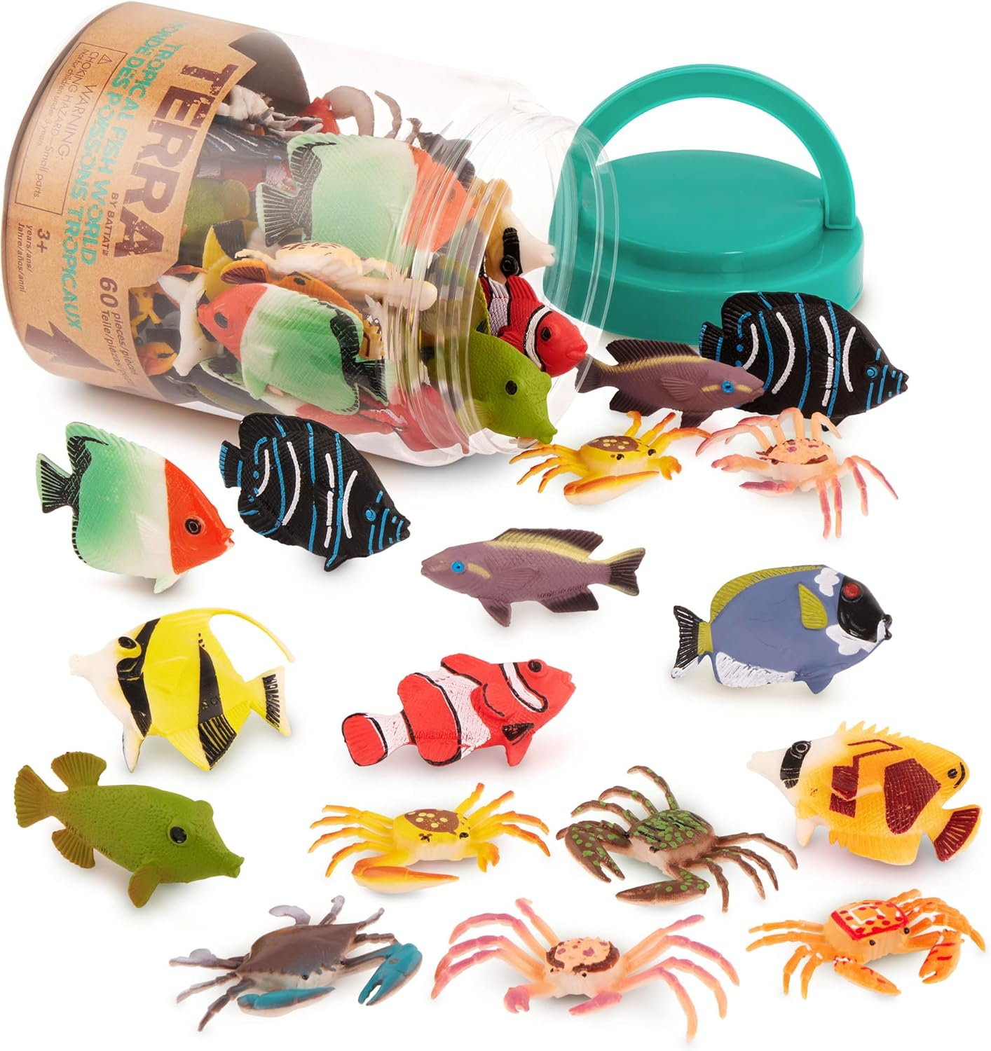 – 60Pcs Tropical Fish & Crab Toys – Mini Plastic Ocean Animal Figurines for Kids – Realistic Sea Creatures in Tube – Sensory Educational Playset for Toddlers Ages 3+
