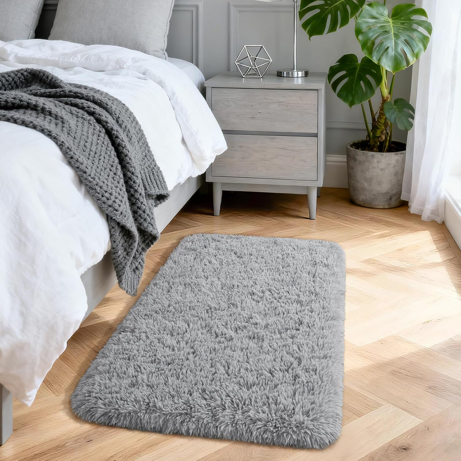 Soft Modern Indoor Shaggy Area Rug for Bedroom Livingroom Dorm Kids Room Home Decorative, Non-Slip Plush Fluffy Furry Fur Rugs Comfy Nursery Accent Floor Carpet 2x3 Feet, Grey