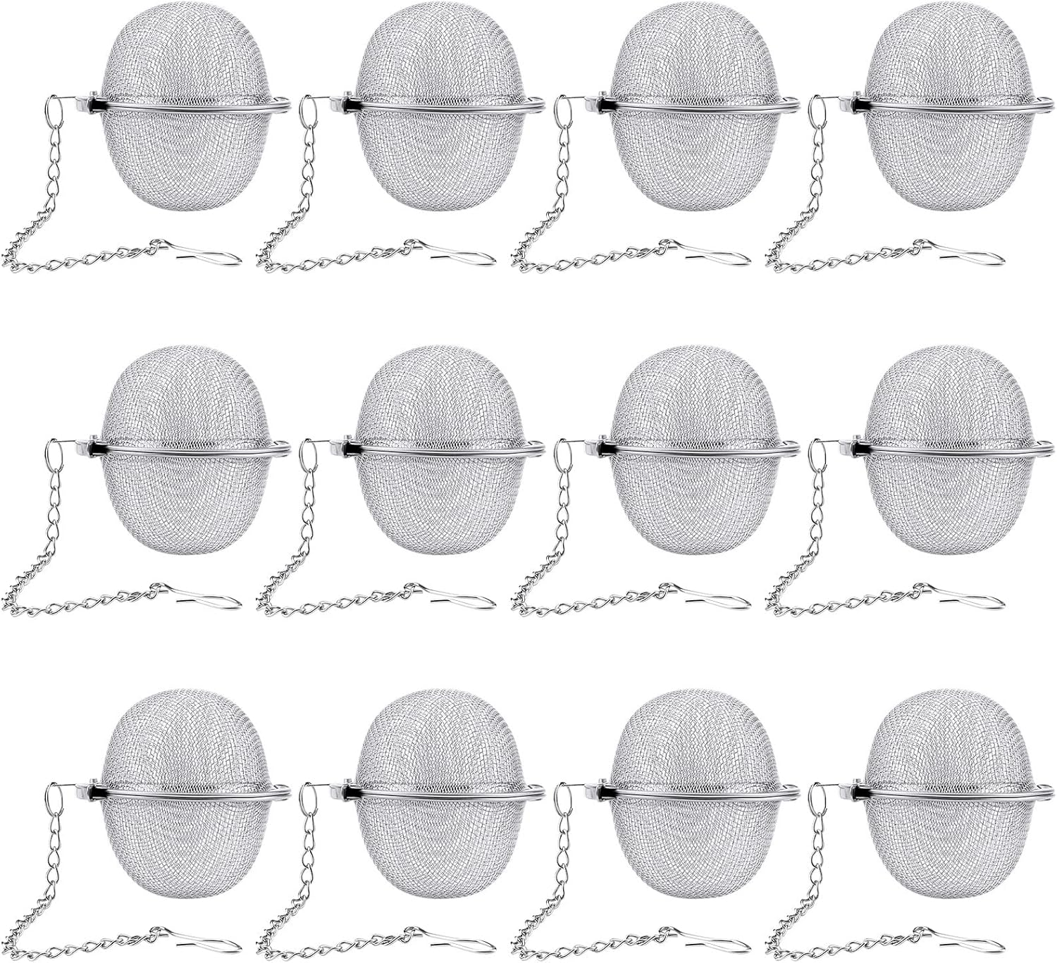 12 Pack Tea Ball Infuser Stainless Steel Mesh Tea Strainer Filters Tea Interval Diffuser with Extended Chain Hook for Brew Loose Leaf Tea and Spices & Seasonings