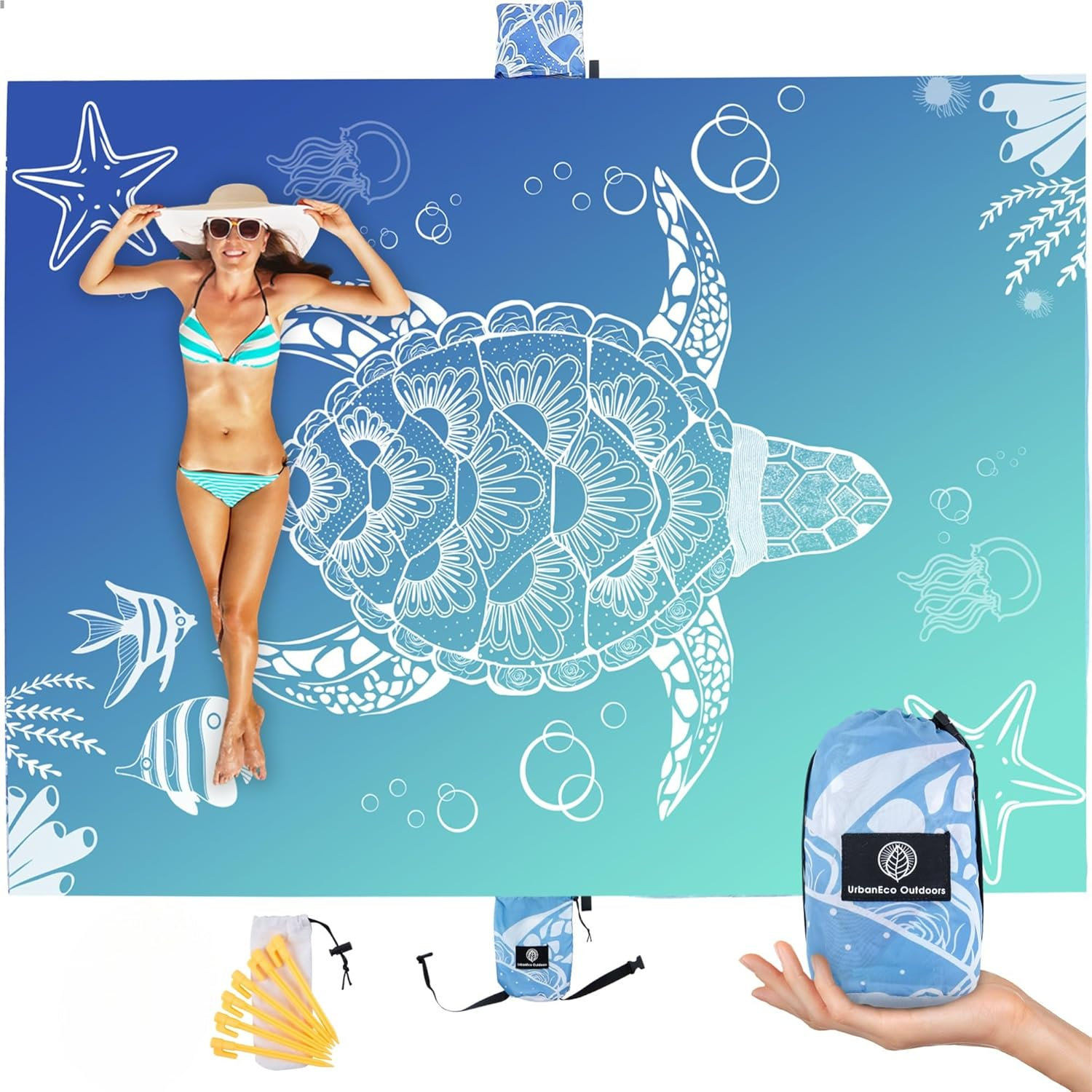 URBANECO OUTDOORS Lightweight Beach Blanket - Oversized 107" x 77" Waterproof... - Picture 11 of 16