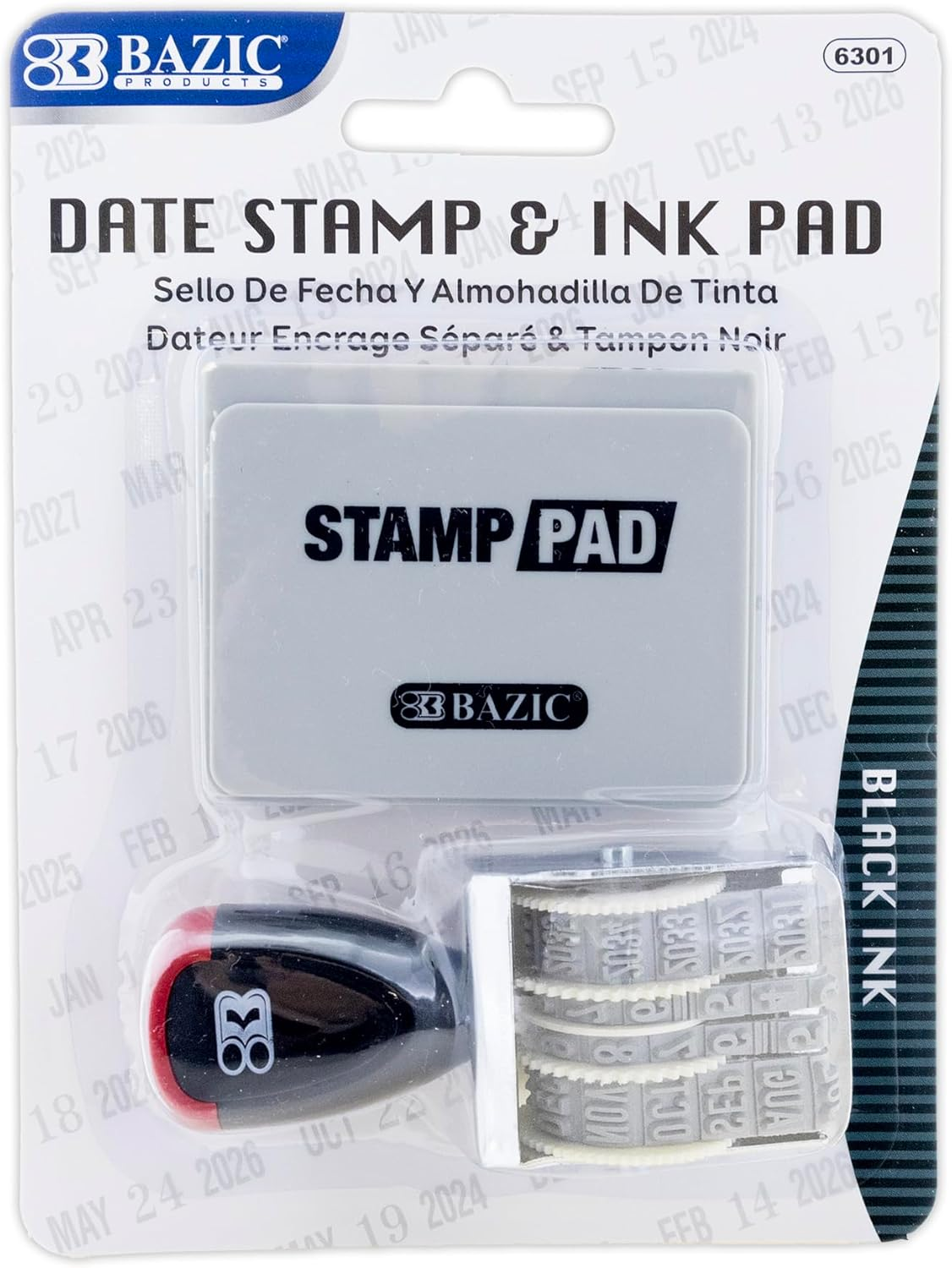 BAZIC Products Date Stamper with Black Ink Pads for Stamping, 12 Years 