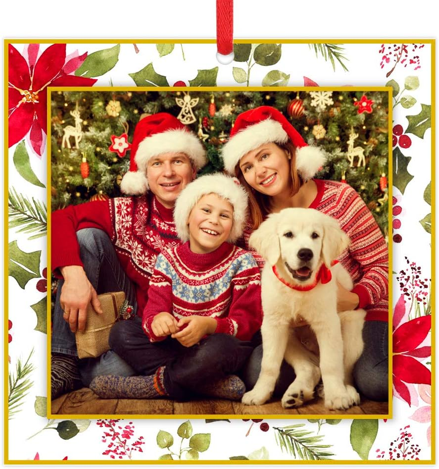Picture Frame Christmas Ornaments 2025-3'' Floral Photo Frame Christmas Tree Ornaments Decorations Gifts for Family Friends Women Mom