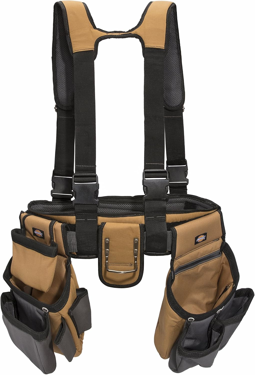 4-Piece Carpenter'S Rig, Padded Tool Belt Suspenders, Cooling Mesh, Leather Tool Belt, Steel Buckle, Grey/Tan, 3.8 Lb.