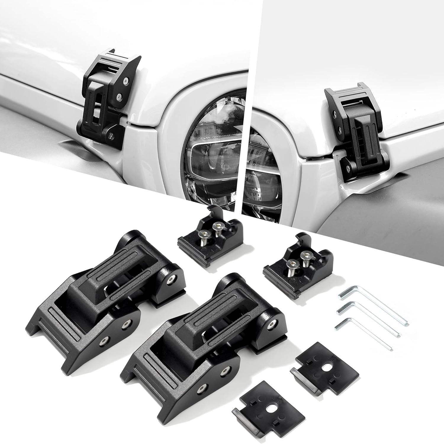 Hood Latches Aluminum Hood Catch Compatible with Jeep Wrangler JK/JKU 2007-2017, JL/JLU 2018-2022 & Jeep Gladiator 2020-2022, 1 Pair (Base)