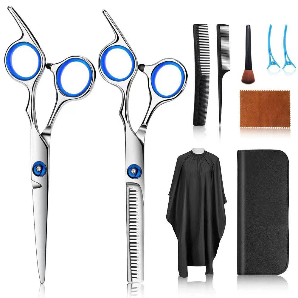 10 Tijeras de Peluqueria Profesionales Kit de Corte Cabello para Salon y Hogar