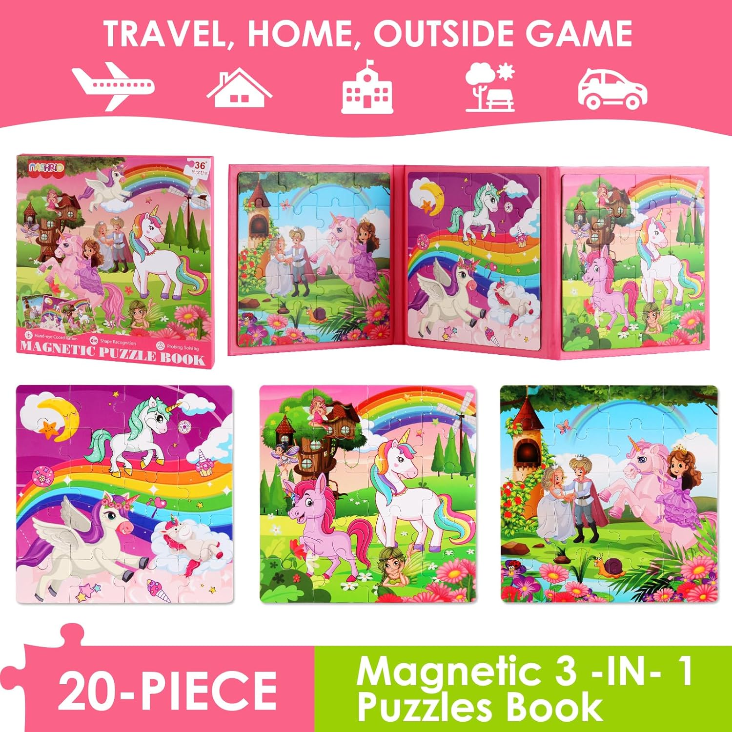 Magnetic Puzzles for Kids Ages 4-6, 20-Piece Toddler Travel Toys Unicorn Prin... - Picture 3 of 16