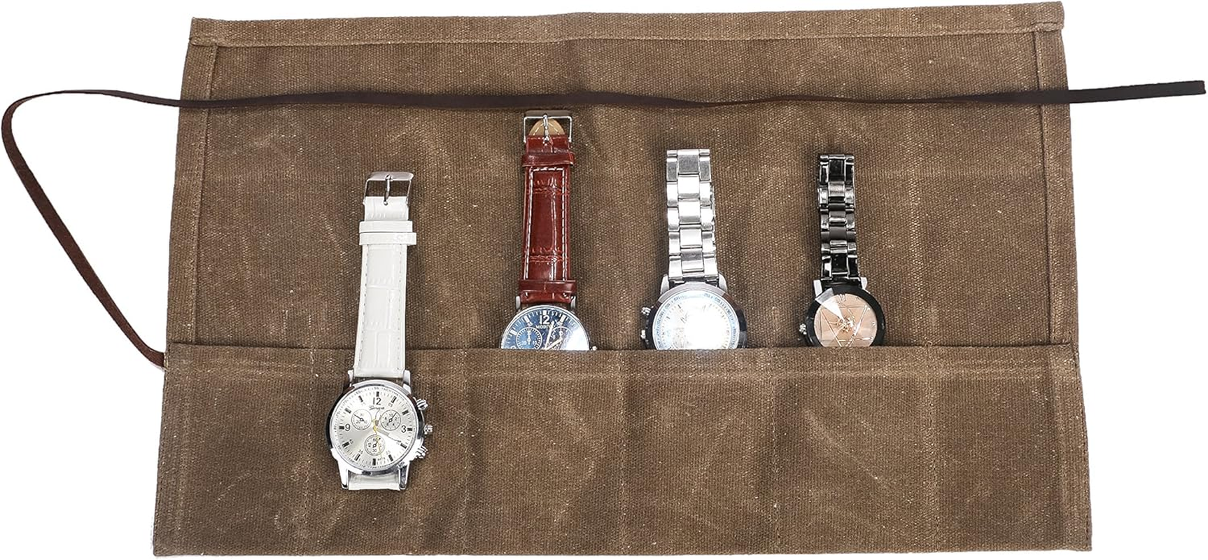 Waxed Canvas Watch Roll Handmade Waterproof Multi-Purpose Travel Case Watch Roll-Up Organizer Holds 6 Wristwatches Best Gift for Him Her Boyfriend Girlfriend Mom Dad Wife & Husband HGJ03-I