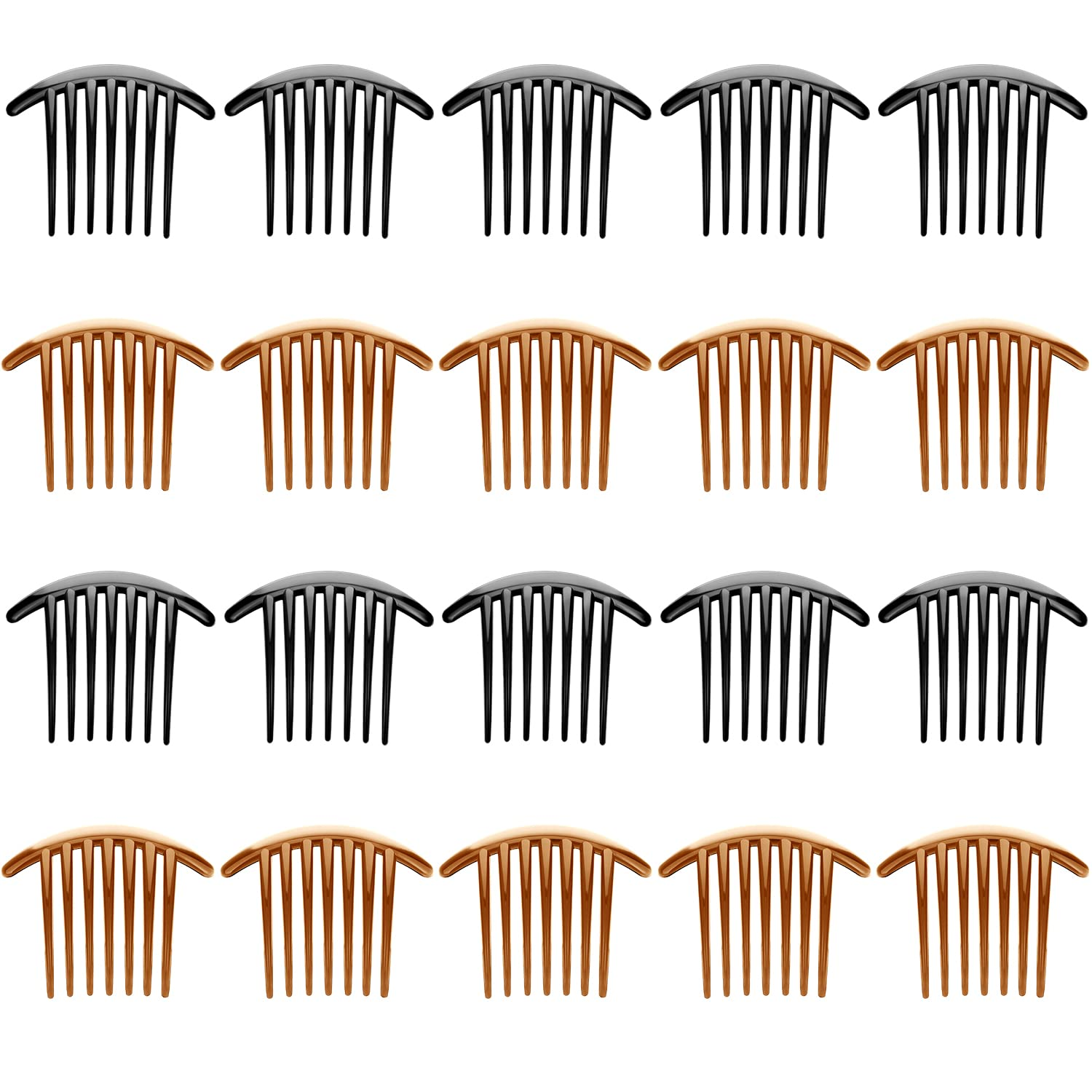 20Pzs Peines Laterales 7 Dientes Estilo Frances Plastico Mujer Negro Marron