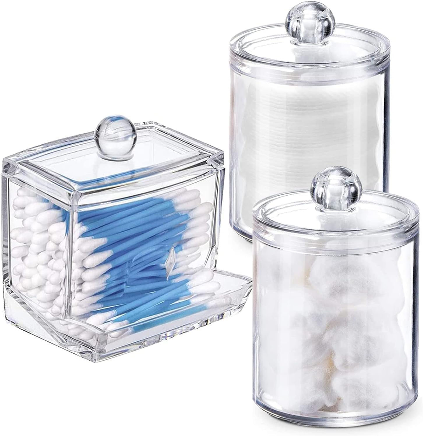 3Pcs Transparent Cotton Swab Box - Suitable for Cotton Balls, Swabs, Pads & More - Bathroom & Makeup Storage