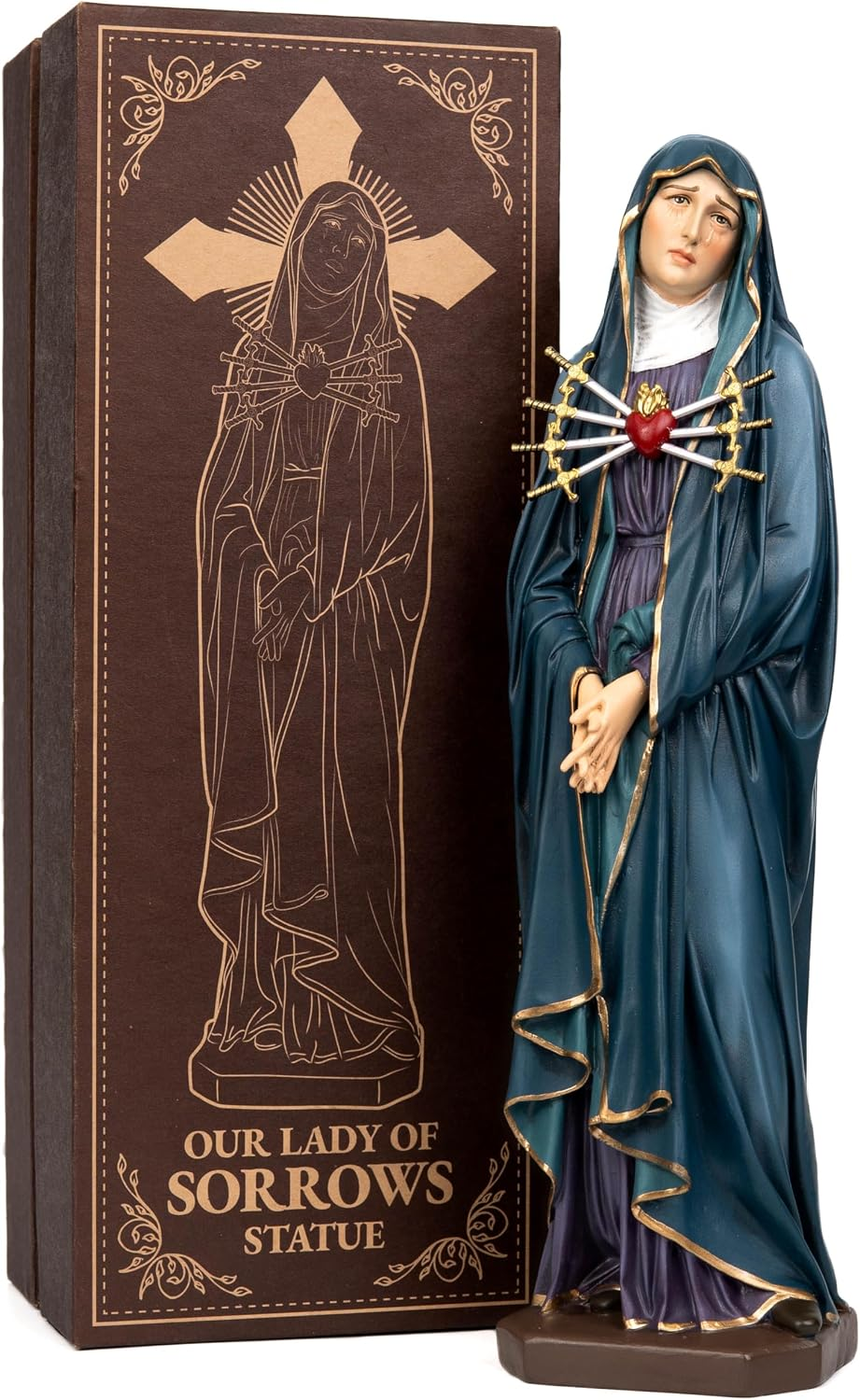 Hand-Painted Our Lady of Sorrows Statue, Blessed Virgin Mary Figurine, Spiritual Christian Decor, Catholic Gifts for Women & Men