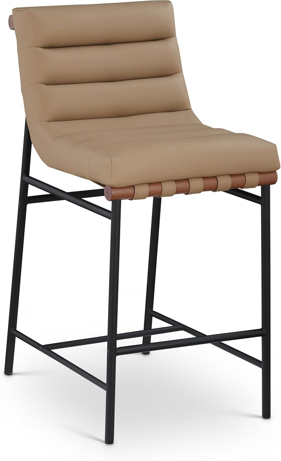 813Tan-C Burke Collection Modern | Contemporary Counter Stool with Soft Vegan Leathe Including Straps, Matte Black Metal Frame, 18
