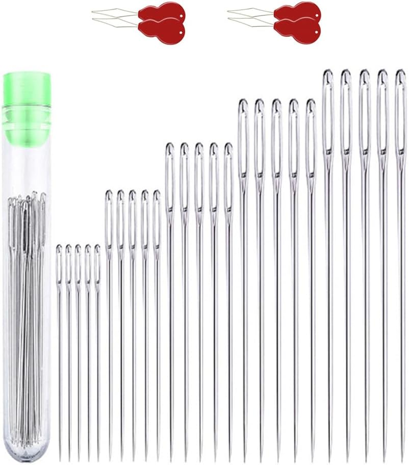 Premium Large Eye Hand Sewing Needles Set – Assorted Sizes for Embroidery, Quilting, Mending & Crafts (Easy Threading Big Eye Needles) (50)