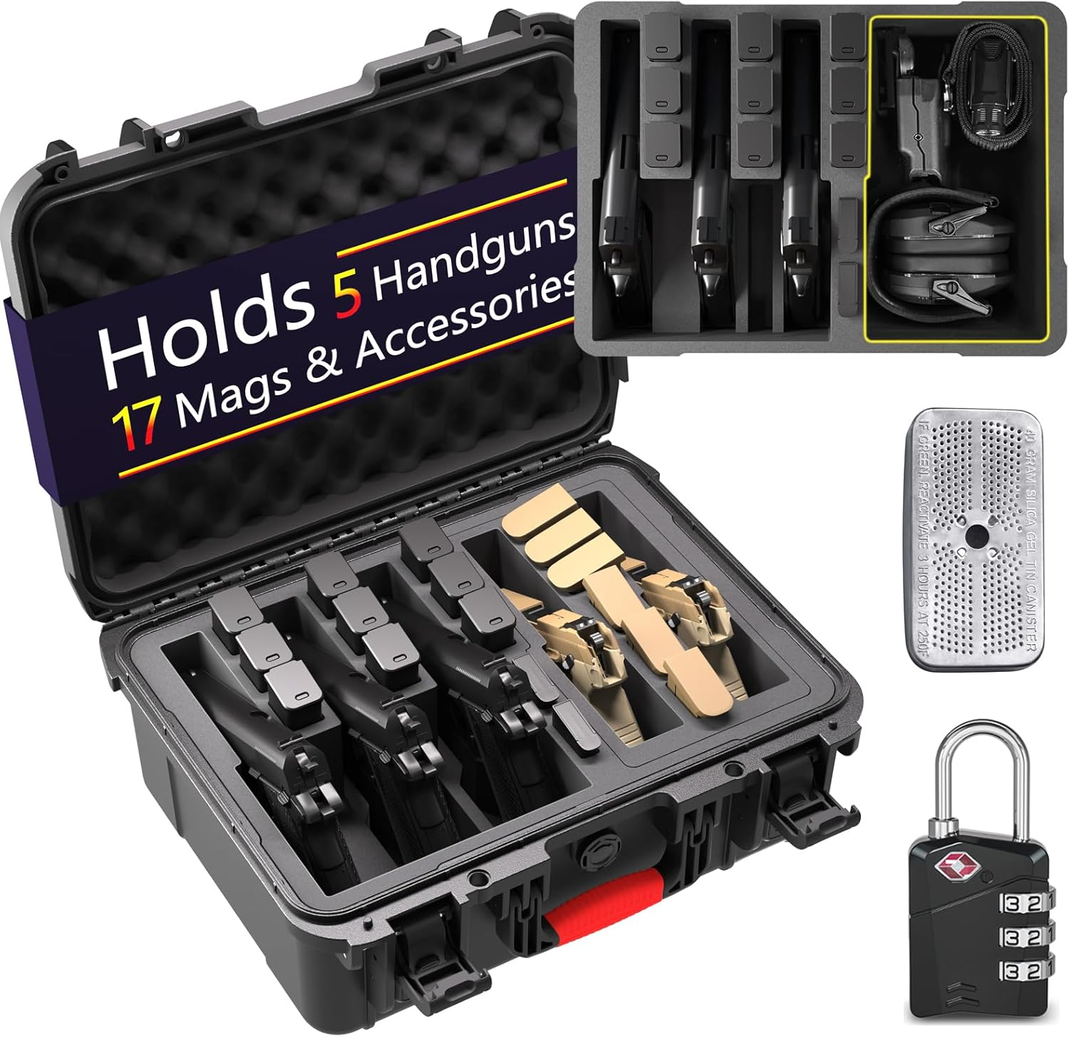 Pistol Gun Case for Handguns – Holds Multiple Handguns Case & Mags | TSA Approved Waterproof Hard Shell Pistol Case with Pre-Cut Foam, Heavy Duty Protection for Storage