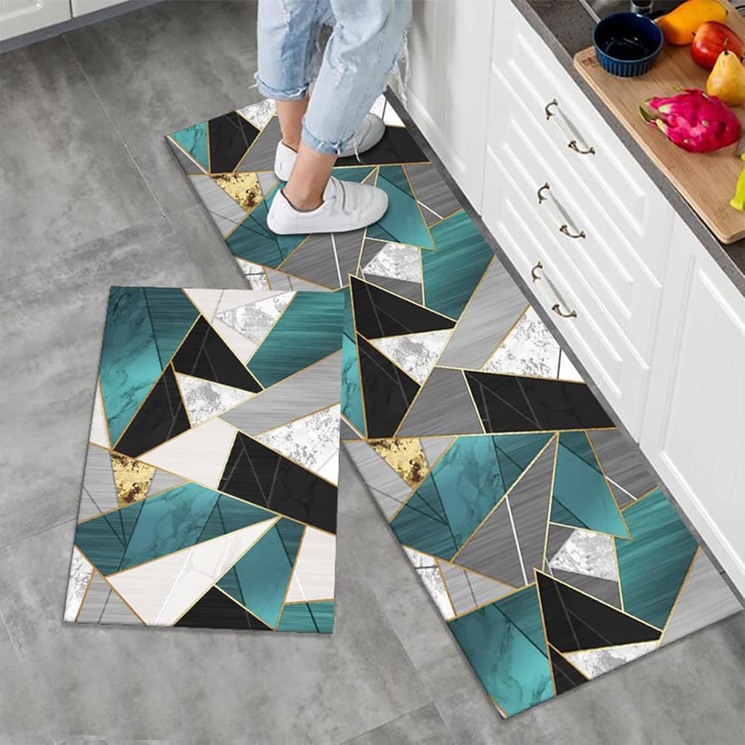 2 Pieces Non Slip Kitchen Rug Set, Water Absorbent Floor Mats, Kitchen Carpets and Rugs for Home Dining Room and Entryway,50X80Cm + 50X150Cm