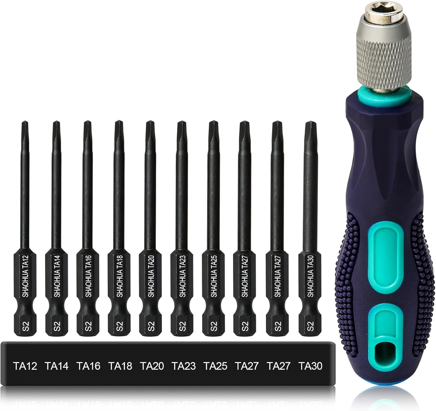 10PCS Triangle Screwdriver Set, S2 Steel Quick Change Bit Driver, Triangle Drill Bit Set Sizes TA12/14/16/18/20/23/25/27/30, 1/4 Inch Hex Head 2.55