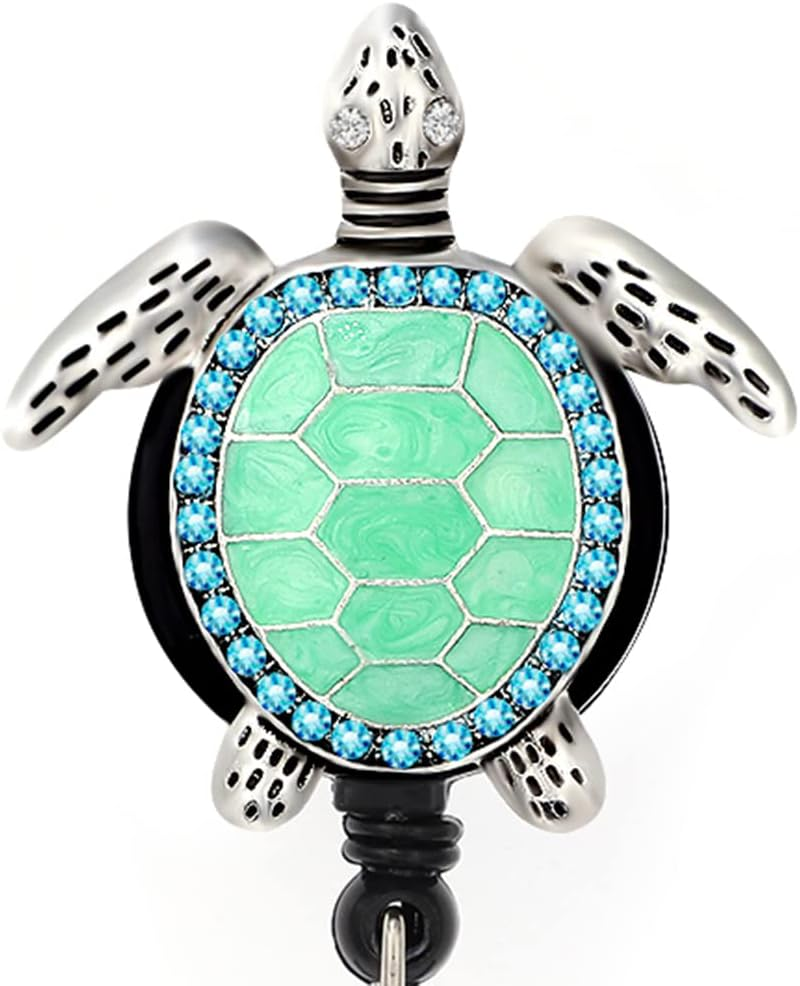 Aquamarine Enamel Sea Turtle Retractable ID Badge Reel,Name Card Holder for Nurse