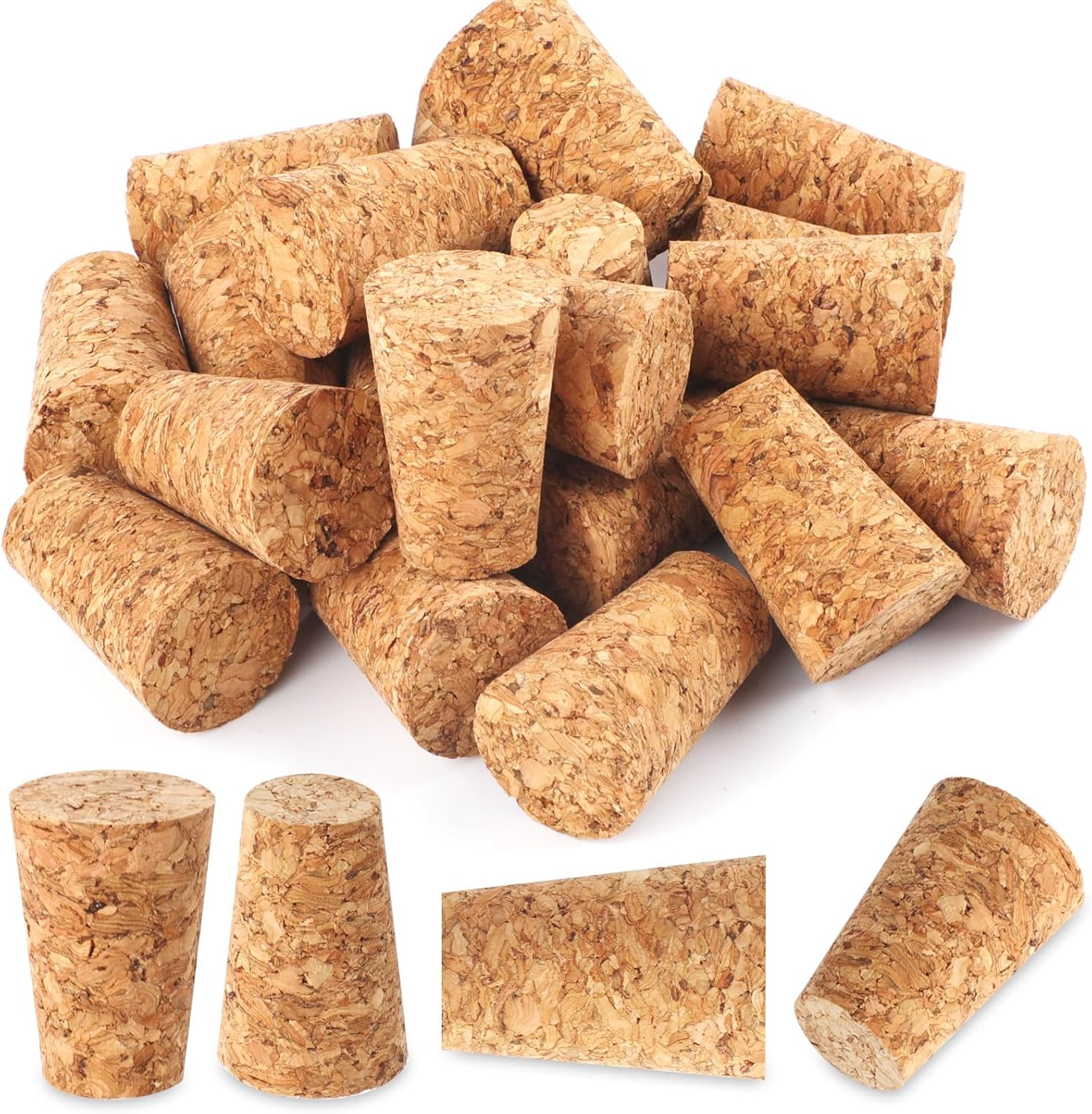 20 Pack Soft Wood Tapered Corks, Leakproof Plugs for Wine, Beer & Liquor Bottles