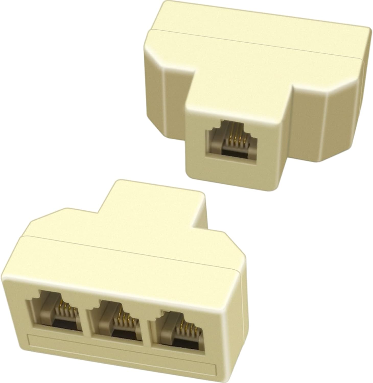 2Pack Phone Splitter 3 Way Telephone Adapter RJ11 6P4C 1 Female to 3 Females For