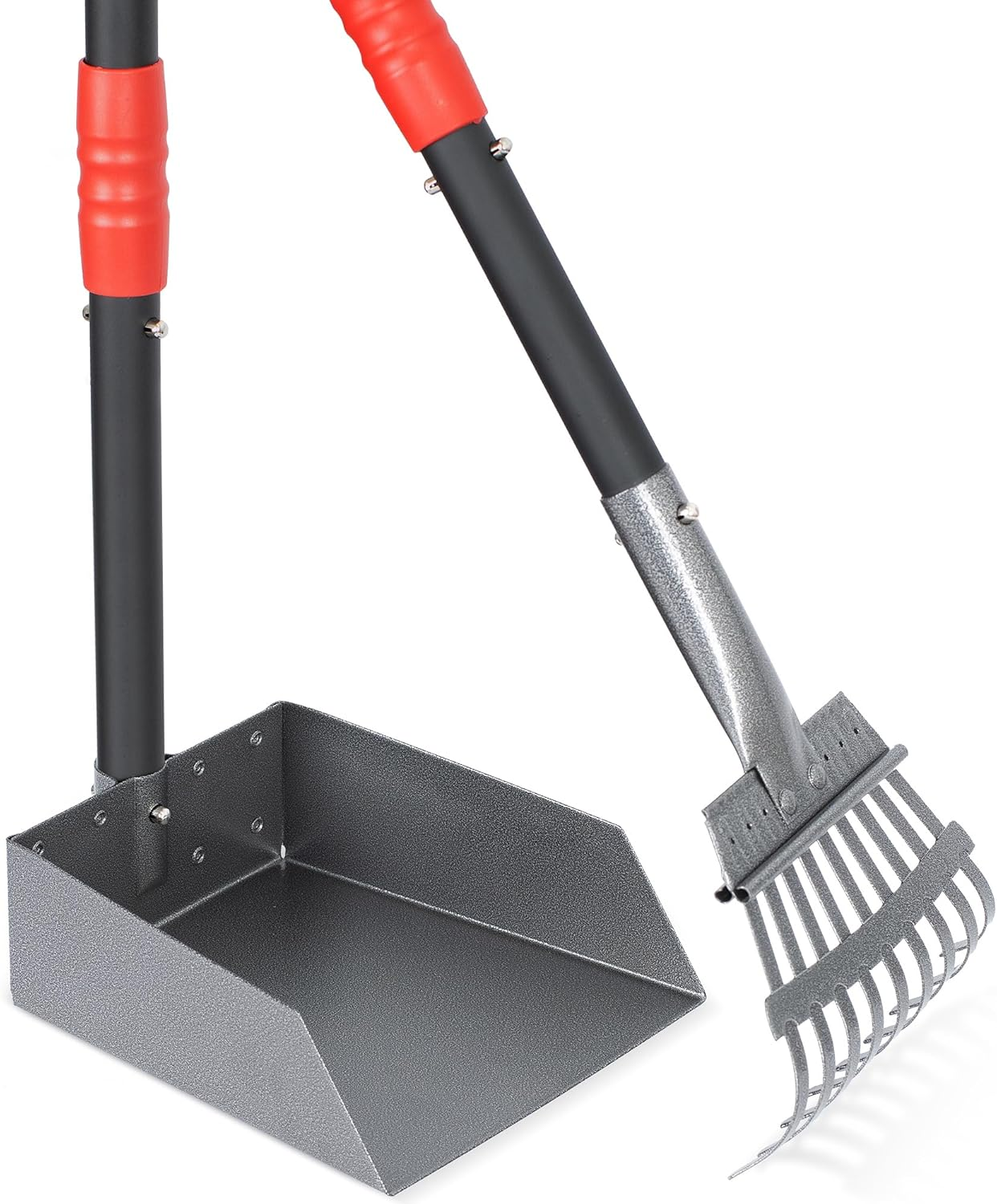 Dog Pooper Scooper, Dog Poop Tray and Rake Set, Pet Waste Removal Scoop with Long Adjustable Sectional Stainless Handles