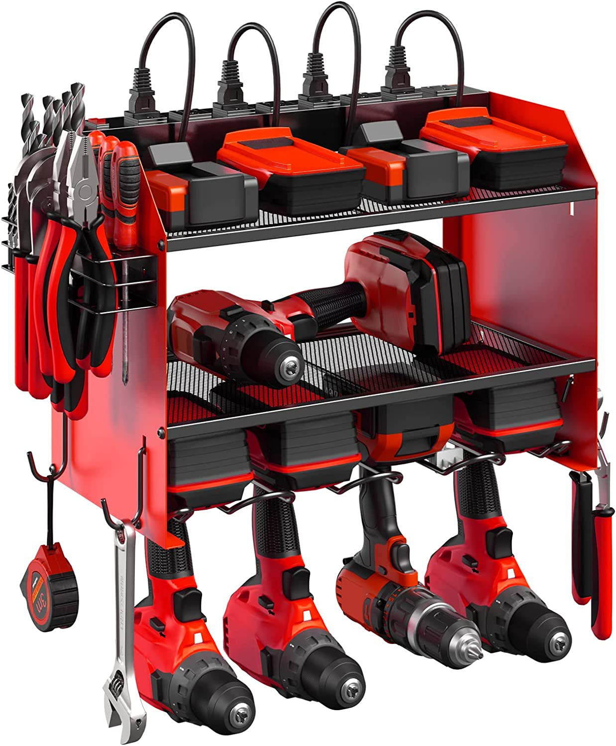 Modular Power Tool Organizer Wall Mount Charging Station 4 Drill Storage Shelf