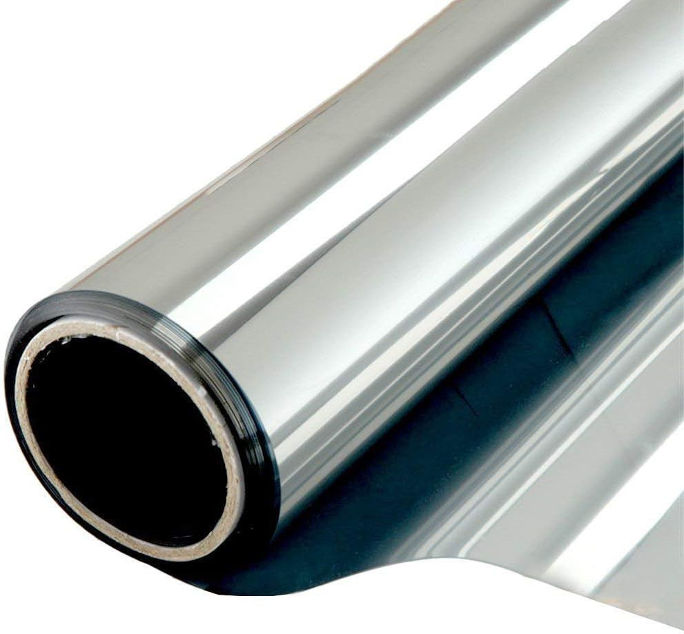 Window Film One Way Mirror Vinyl Daytime Privacy Static Non-Adhesive Decorative Heat Control anti UV Window Tint for Home and Office Silver 6 Mil 29.5 Inch X 6.5 Feet