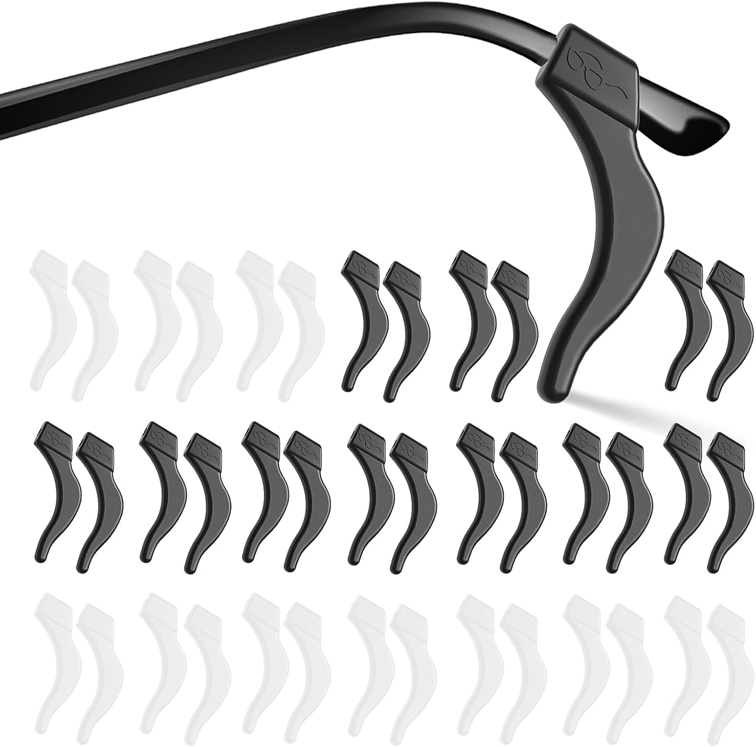 20 Pairs Eye Glasses Ear Grippers, Anti-Slip Glass Ear Hook Comfort Silicone Eyeglasses Ear Cushion for Behind the Ear for Glasses Sunglasses Reading Glasses Retainers for Kids Adults(Black +Clear)