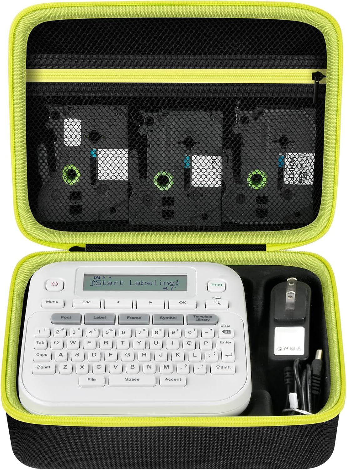 Case Compatible with Brother P-Touch PTD220 D210 Home/Office Everyday Label Maker, Storage Holder Carrying Organizer for Label Tapes, AC Adapter, Charging Cables (Box Only) - Black