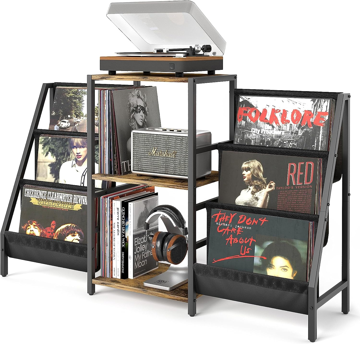 Record Player Stand with Vinyl Storage, Record Player Table with Vinyl Record Storage up to 280 Albums, Turnta Ble Stand with Record Holder Vinyl Display Shelf, Record Cabinet for Vinyls Media Stereo