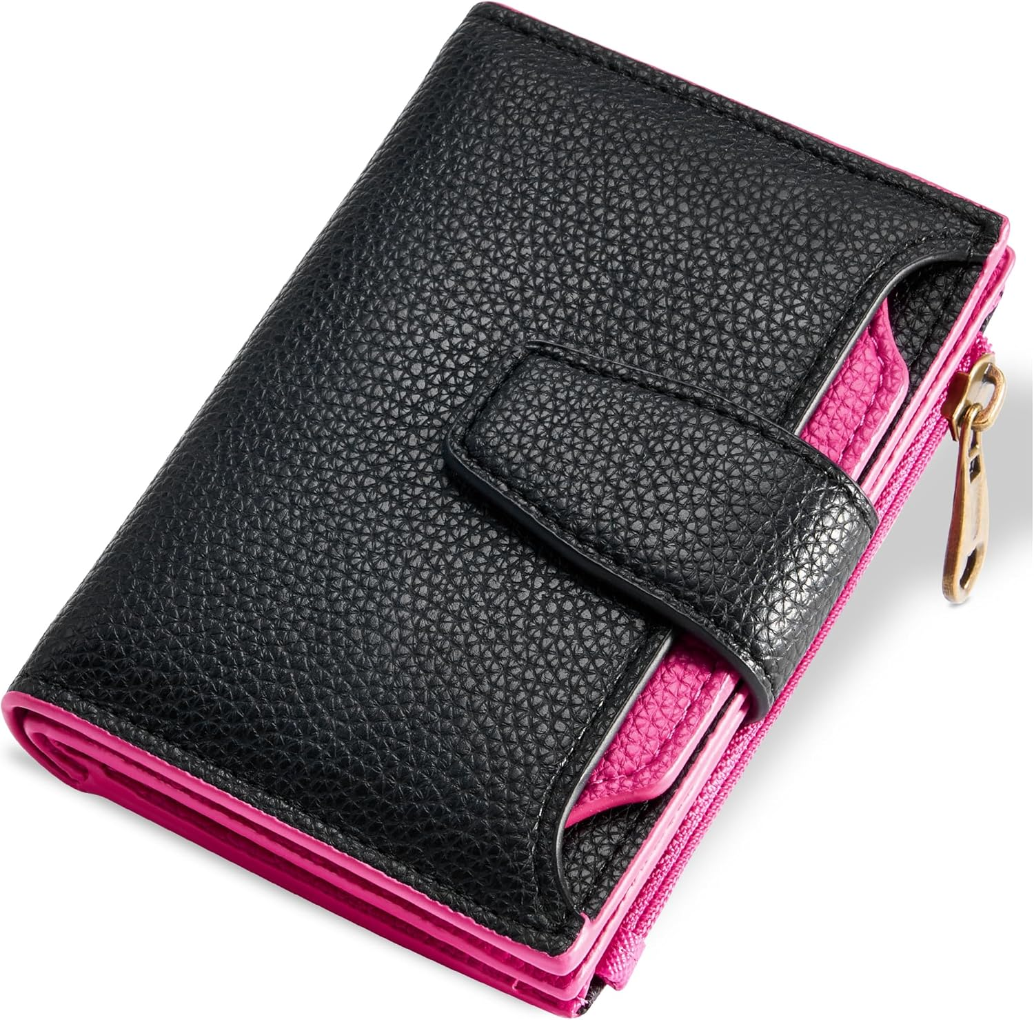Small Wallet Women RFID Blocking Soft Leather Bifold Compact Card Holder Wallet for Women with Zipper Coin Pocket 4 ID Window